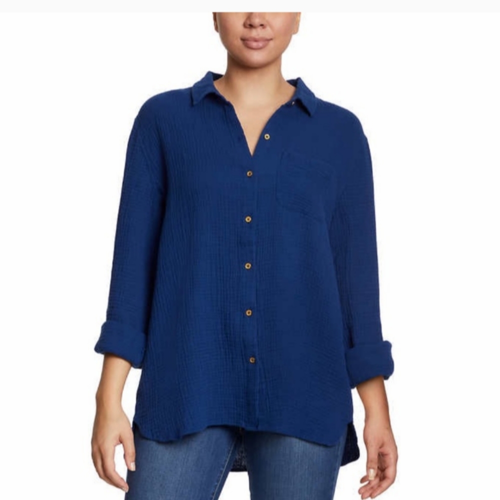 * Anne Klein ladies guaze button up top shirt